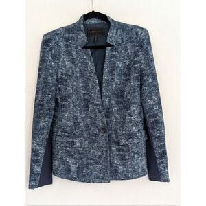 BCBG MAXAZRIA Navy Textured Knit Blazer Jacket Zipper Serial Medium